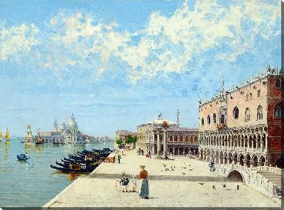 Картина Фигуры Моло с Библиотекой, Пунта-делла-Догана и Санта-Мария-делла-Салюте за ее поведение.