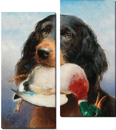 Картина Сеттер-Гордон с уткой-кряквами