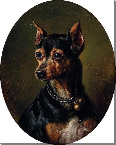 Картина Пинчер в ошейнике с колокольчиками