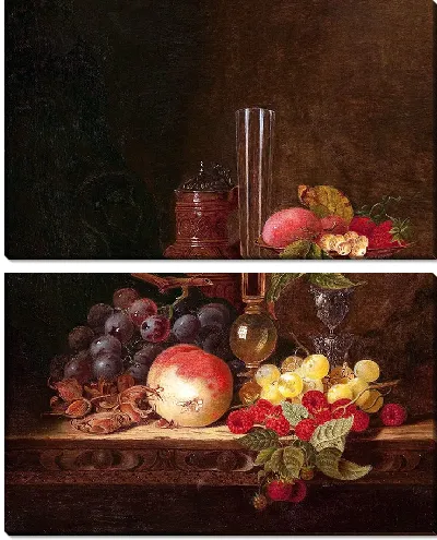 Картина Натюрморт с керамическим кувшином, бокалом для вина и таццей с фруктами