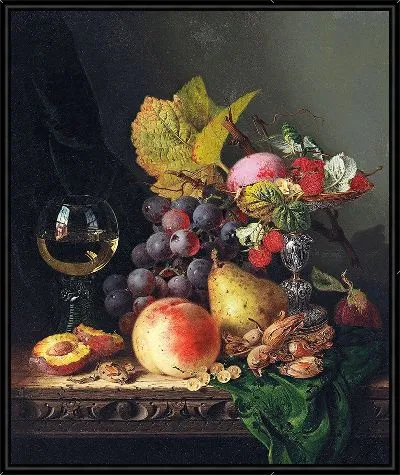 Натюрморт с виноградом и бокалом вина