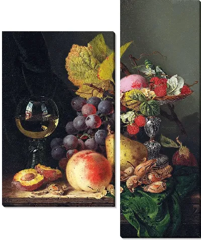 Натюрморт с виноградом и бокалом вина