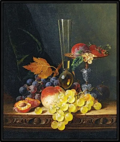 Натюрморт с таццей, фруктами и бокалом вина