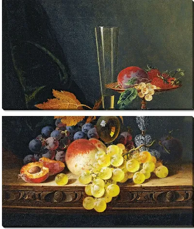 Натюрморт с таццей, фруктами и бокалом вина