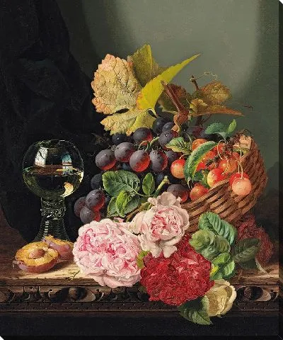 Картина Натюрморт с пионами и бокалом вина