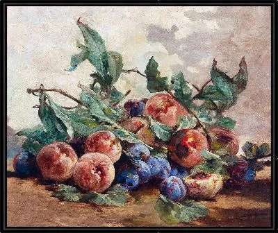 Натюрморт с фруктами, сливами и персиками