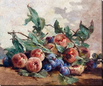 Натюрморт с фруктами, сливами и персиками