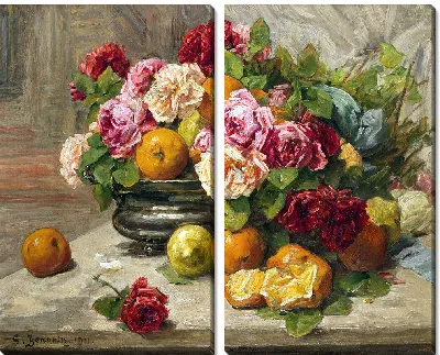 Натюрморт с розами и фруктами