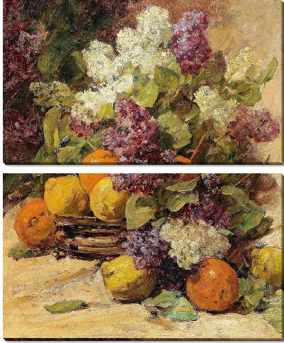 Картина Натюрморт с букетом сирени и лимонов.