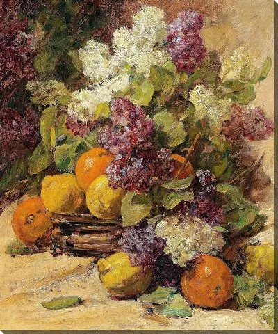 Картина Натюрморт с букетом сирени и лимонов.