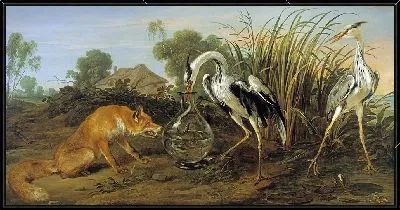 Картина Лиса в гостях у цапли