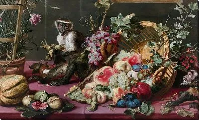 Картина Обезьяны возле дефрутовой корзины