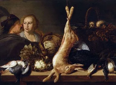 Стенд с овощами и зайцем (1640)