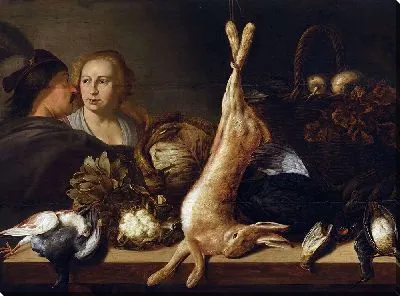 Картина Стенд с овощами и зайцем (1640)