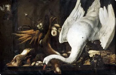 Картина Натюрморт с лебедем, спаржей, дичью и овощами