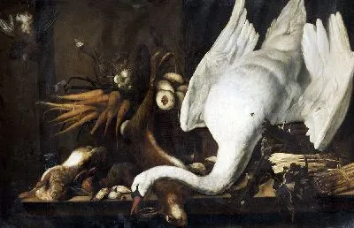 Картина Натюрморт с лебедем, спаржей, дичью и овощами