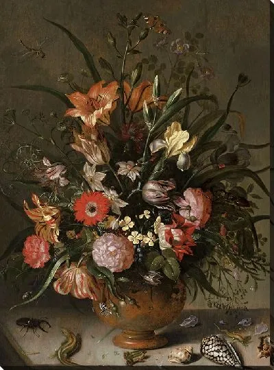 Картина Букет цветов в вазе, насекомые и крошечные существа (1634)