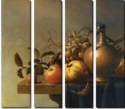 Натюрморт с кувшином и фруктами на частично задрапированном каменном выступе