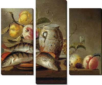 Натюрморт с глиняным кувшином, рыбой и фруктами (1652)