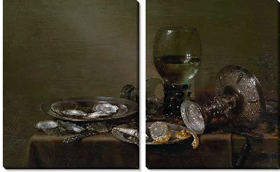 Натюрморт с устрицами, серебряной таццей и стеклянной посудой (1635)