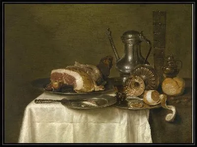 Натюрморт с ветчиной и хлебом (1649)