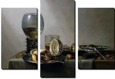 Десерт, натюрморт с тортом, вином, пивом и орехами (1637)