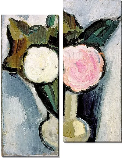 Картина Розовые и белые цветы в вазе (около 1929 г.)