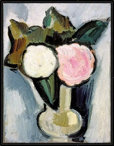 Картина Розовые и белые цветы в вазе (около 1929 г.)