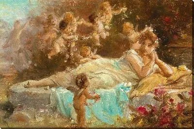 Картина Лежащая молодая дама с путти