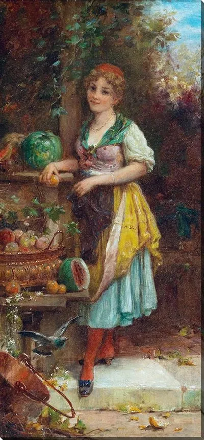 Картина Девушка с богатой вазой с фруктами