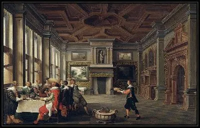 Картина Изысканная компания, обедающая в интерьере (1631)
