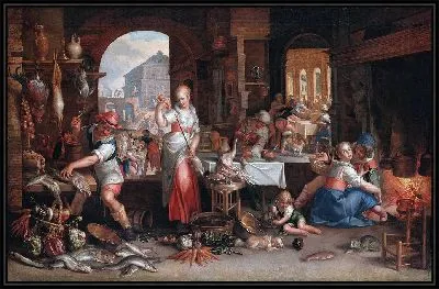Интерьер кухни с притчей о великом ужине (1605 г.)