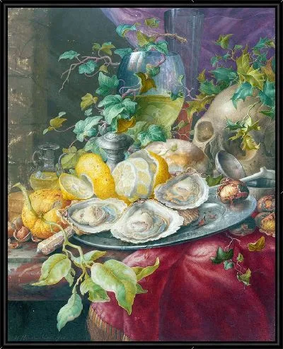 Картина Ванитас Натюрморт с устрицами и черепом (1677 – 1726)