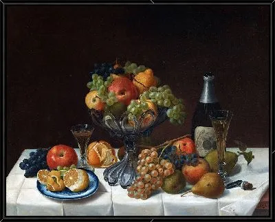 Картина Фруктовый натюрморт с бутылкой шампанского (1848)
