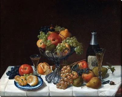 Картина Фруктовый натюрморт с бутылкой шампанского (1848)