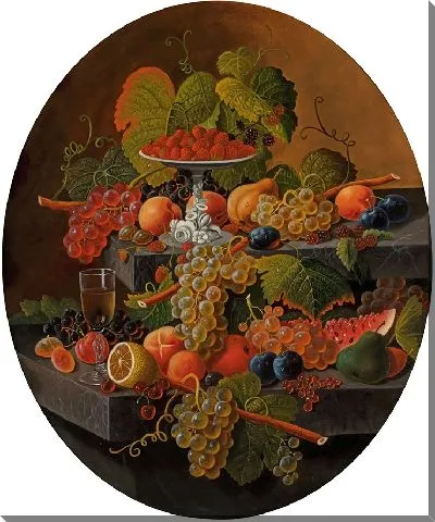 Картина Фруктовый натюрморт с бокалом вина и компотом