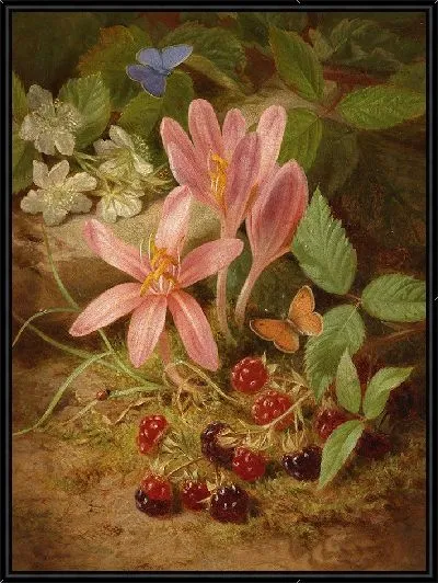 Картина Осенний цветок с ежевикой