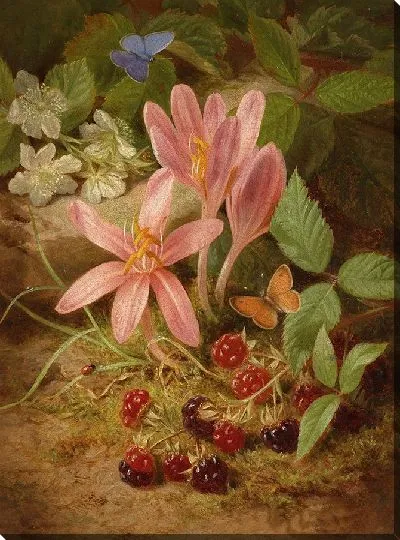 Картина Осенний цветок с ежевикой