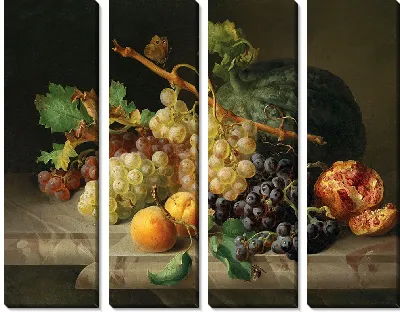 Натюрморт с гранатом, виноградом и дыней (1844 г.)