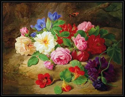 Лесная подстилка с розами и бабочкой