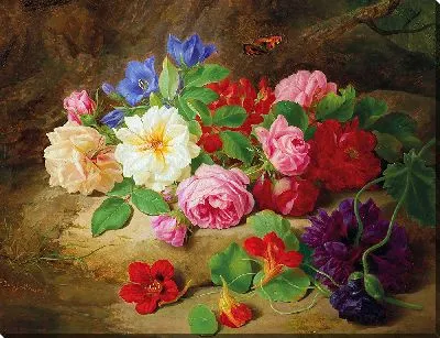 Лесная подстилка с розами и бабочкой