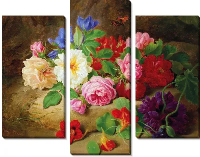 Лесная подстилка с розами и бабочкой