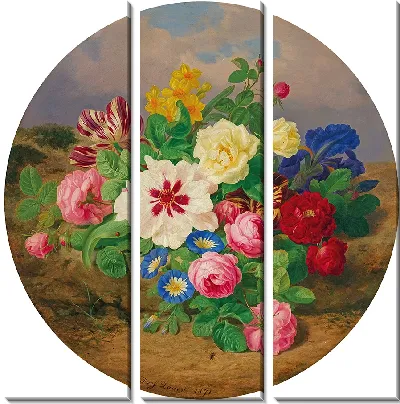 Букет роз, тюльпанов и нарциссов на песчаной почве (1871)