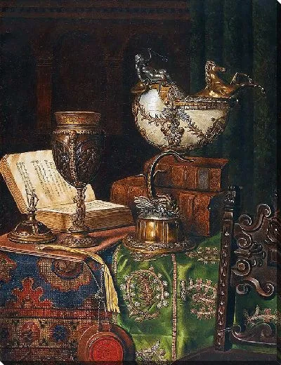 Картина Натюрморт с кубком «Наутилус» и книгами