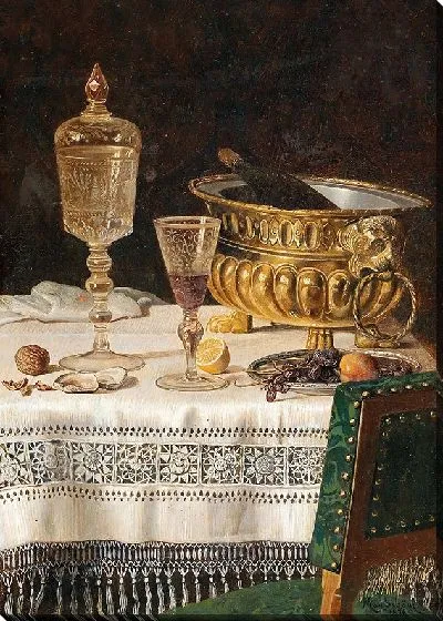 Картина Натюрморт со стеклянным стаканом и шампанским охладителем