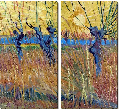 Картина Подстриженные ивы на закате