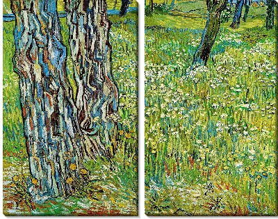 Картина Стволы деревьев в траве