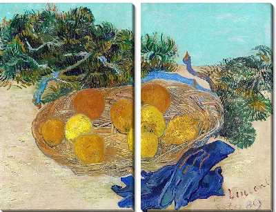 Картина Натюрморт с апельсинами и лимонами в синих перчатках