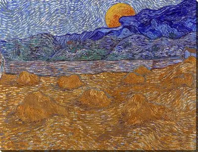 Картина Пейзаж со стогами пшеницы и восходящей луной