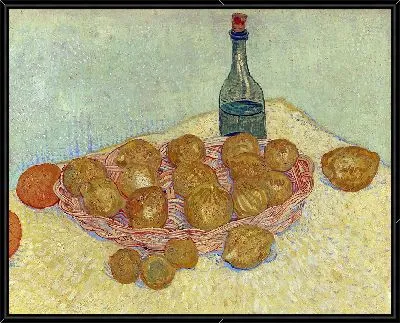 Картина Корзина лимонов и бутылка